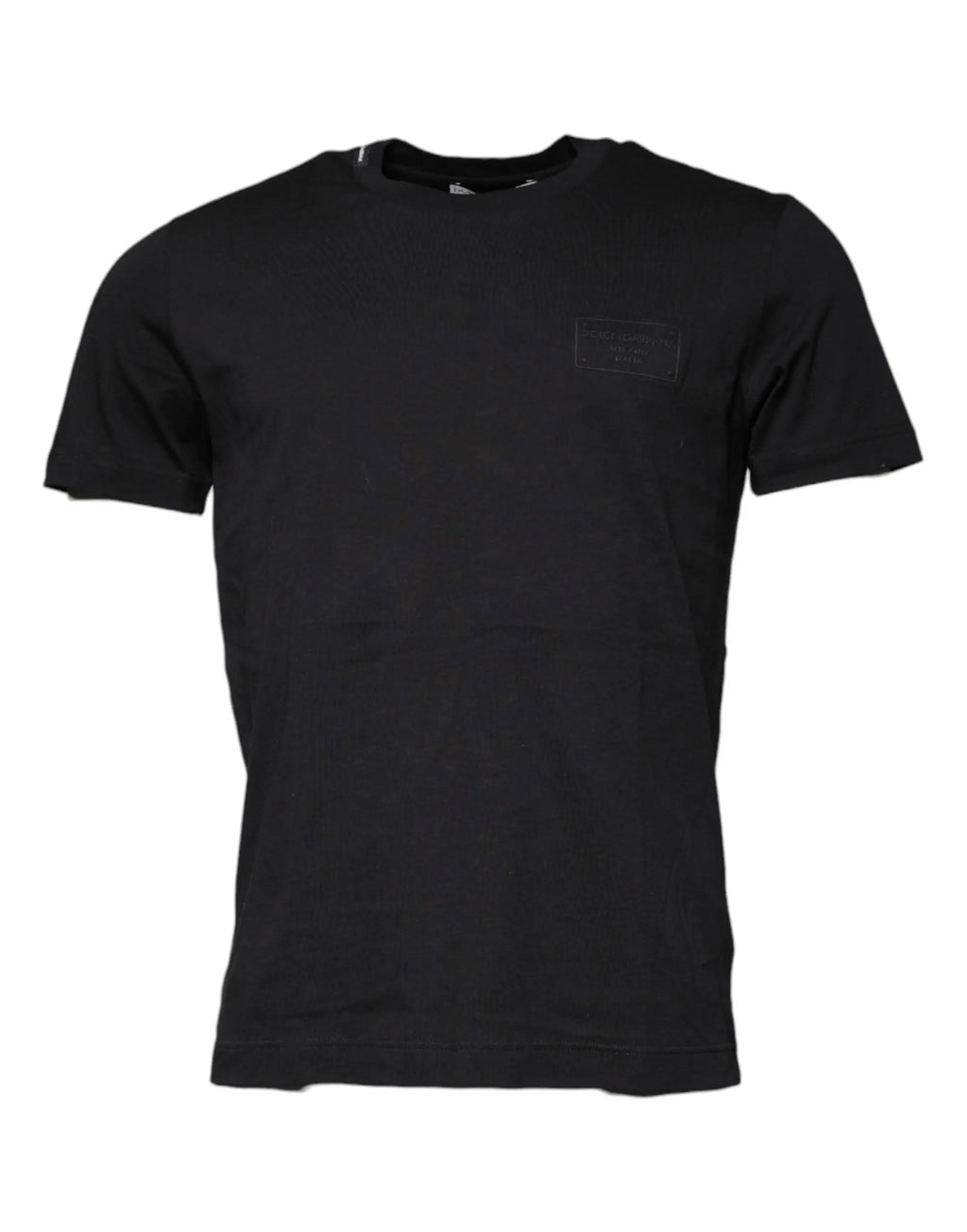Dolce & gabbana t-shirt noir en coton manches courtes col rond avec logo rectangulaire discret sur la poitrine