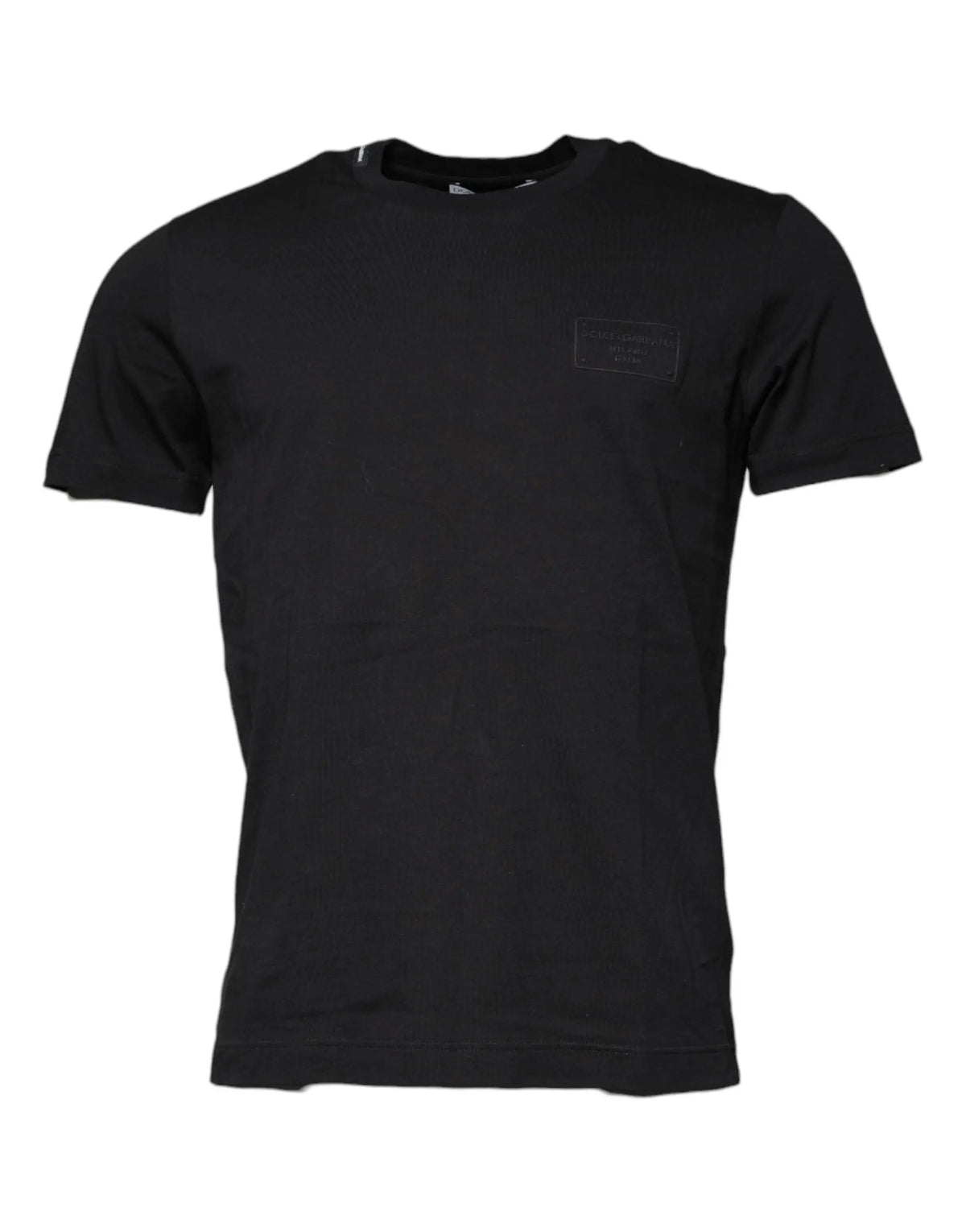 Dolce & gabbana t-shirt noir en coton manches courtes col rond avec logo rectangulaire discret sur la poitrine