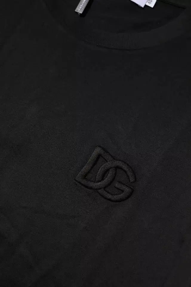 T-shirt dolce & gabbana noir en coton avec logo dg brodé en relief sur la poitrine manches courtes col rond