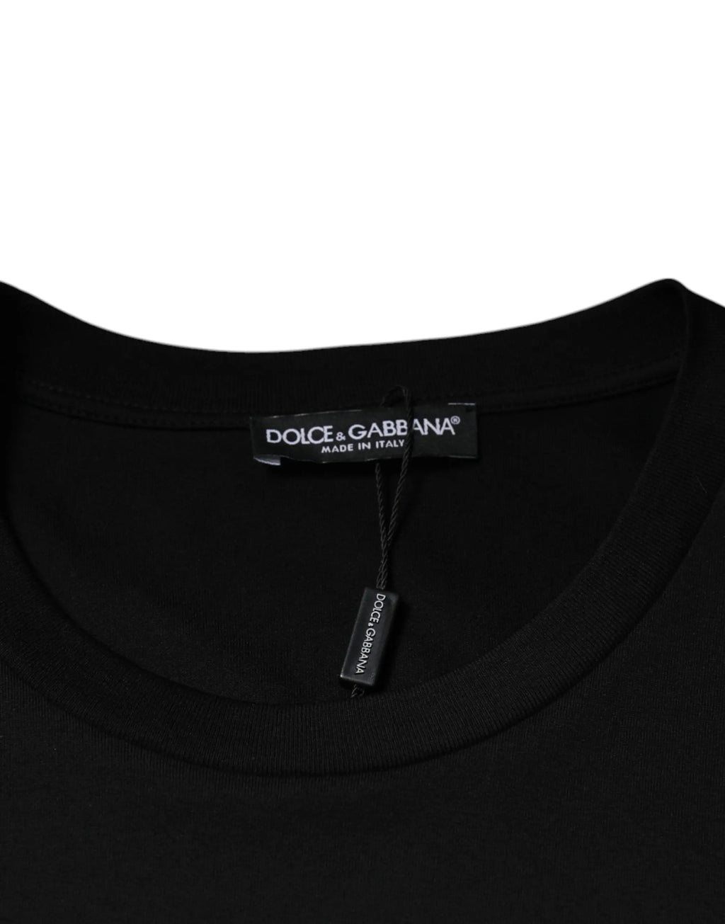 T-shirt noir dolce & gabbana en coton avec col rond classique et étiquette de marque visible
