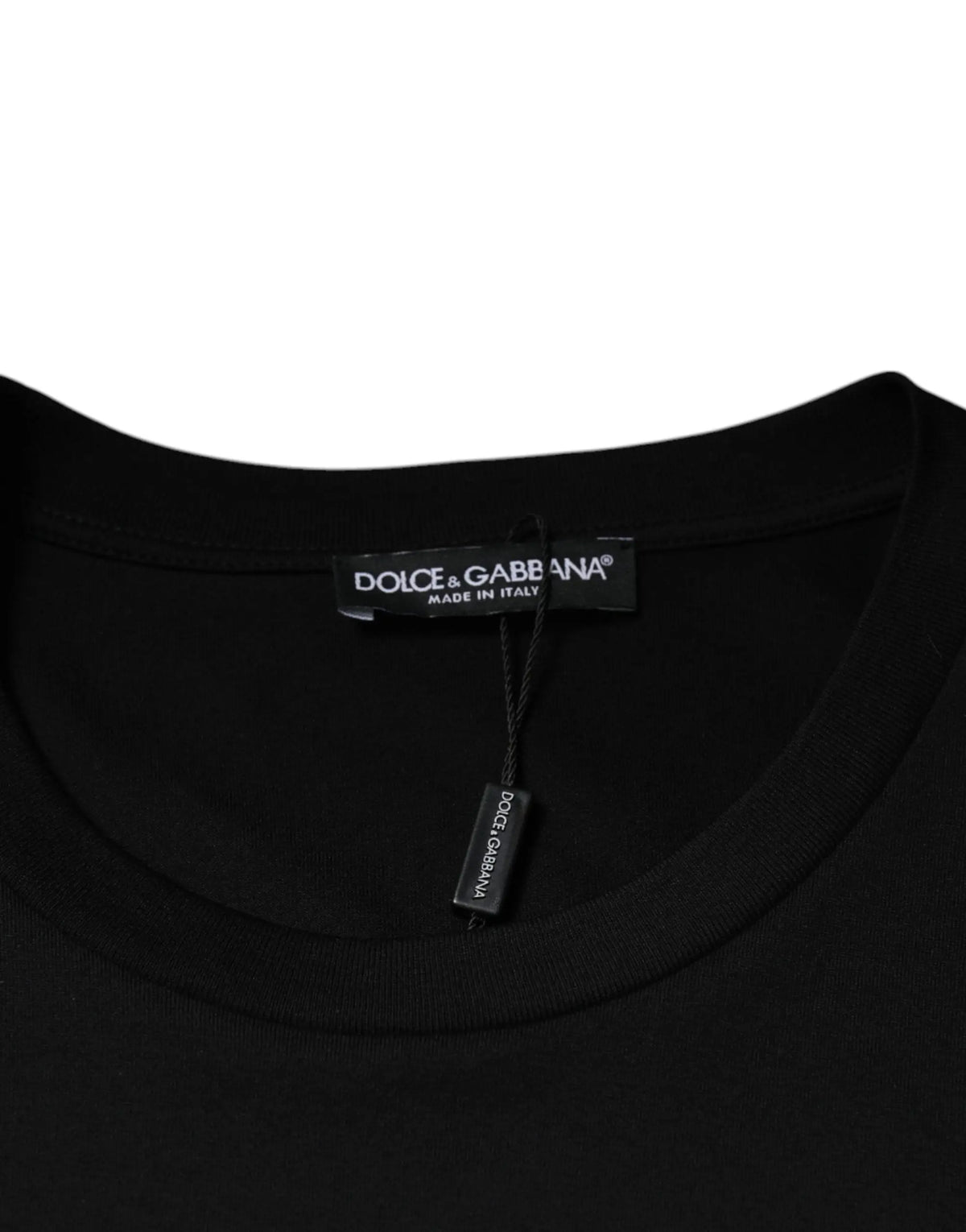 T-shirt noir dolce & gabbana en coton avec col rond classique et étiquette de marque visible