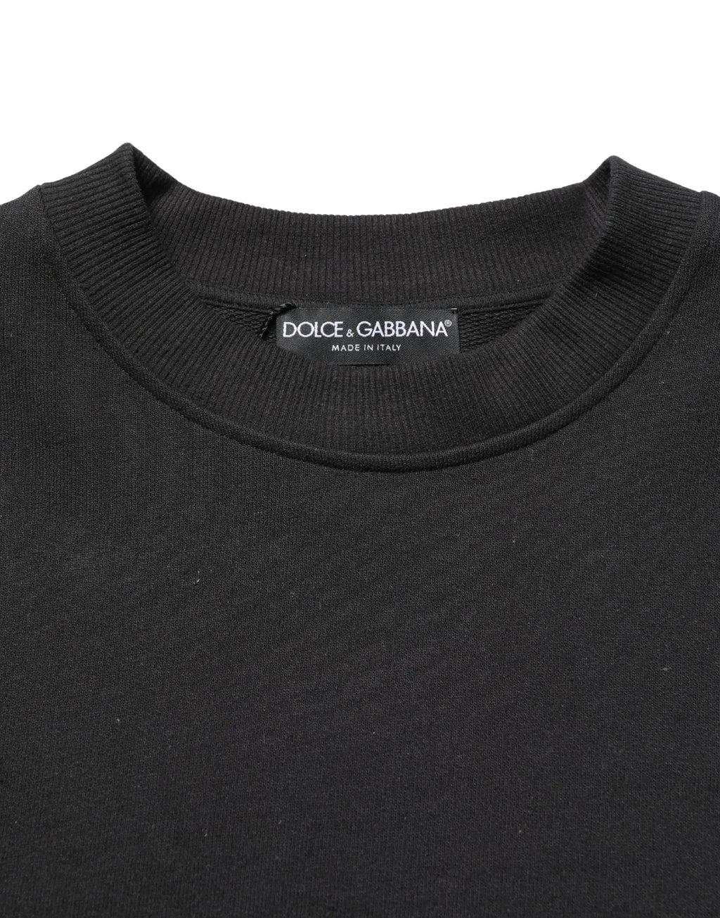 Pull dolce & gabbana noir en coton avec col rond côtelé et texture en maille fine