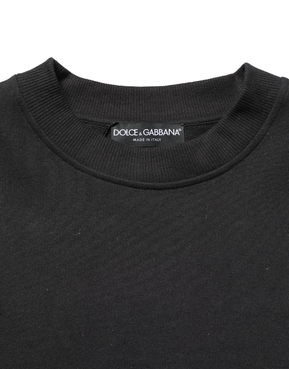 Pull dolce & gabbana noir en coton avec col rond côtelé et texture en maille fine