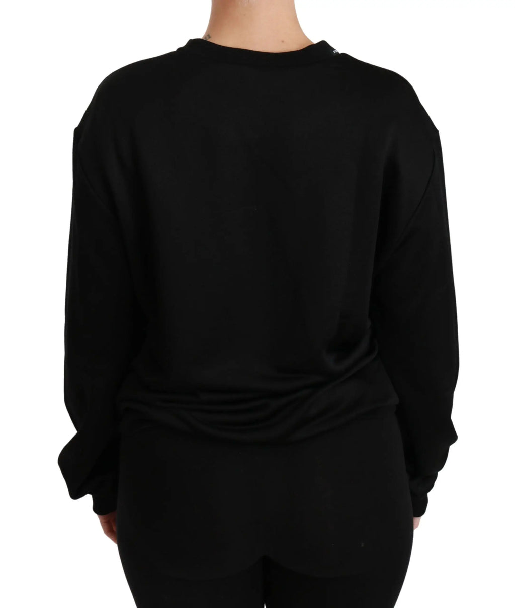 Dolce & Gabbana pull en coton noir à col rond avec coupe décontractée et poignets côtelés manches longues