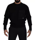 Pull dolce & gabbana noir en coton à manches longues avec poche poitrine et logo discret