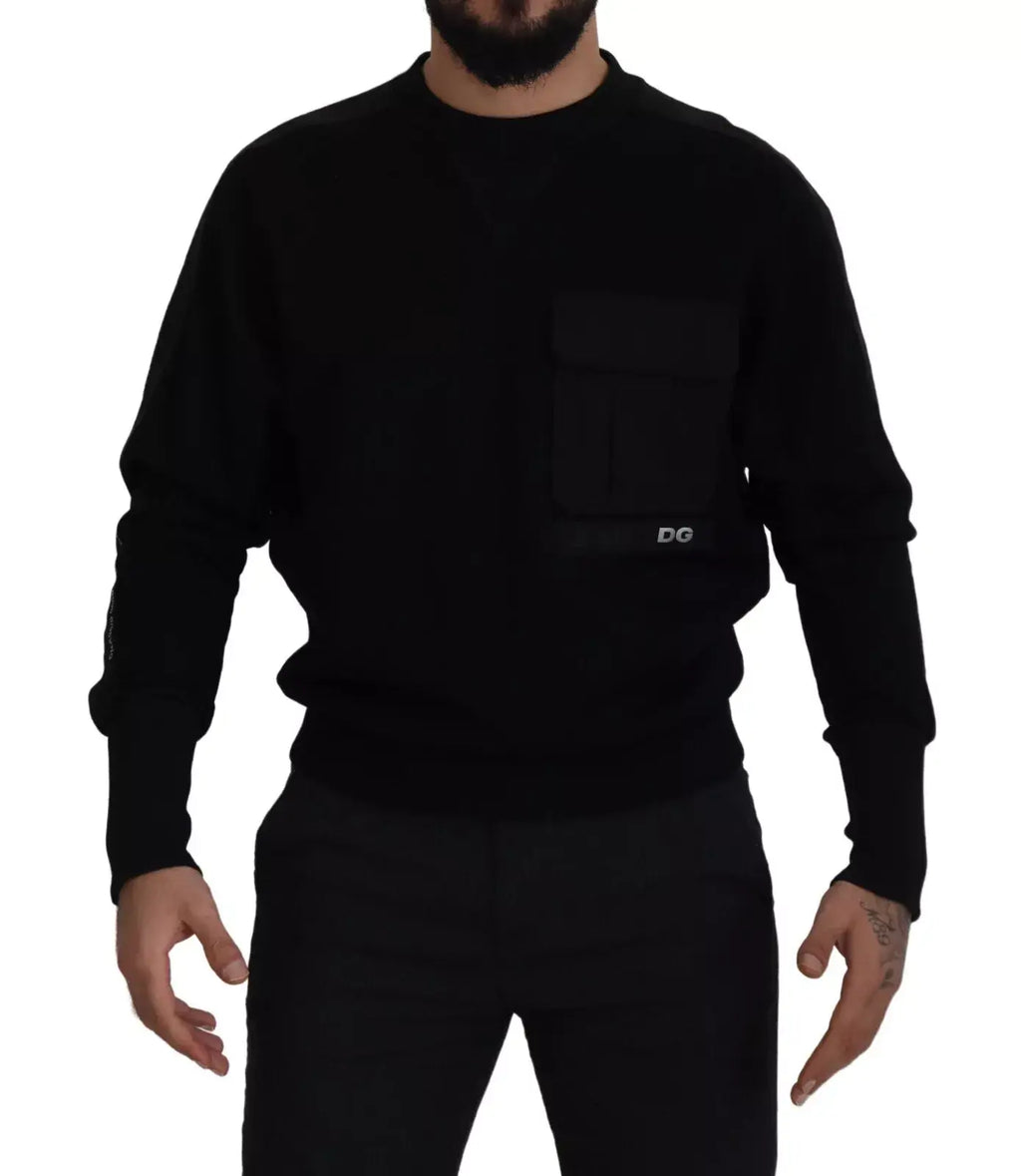 Pull dolce & gabbana noir en coton à manches longues avec poche poitrine et logo subtil sur la poitrine