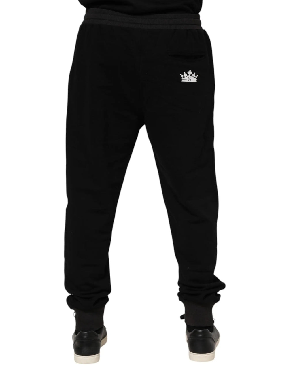 Pantalon de jogging dolce & gabbana noir en coton avec logo couronne blanc brodé sur la cuisse droite
