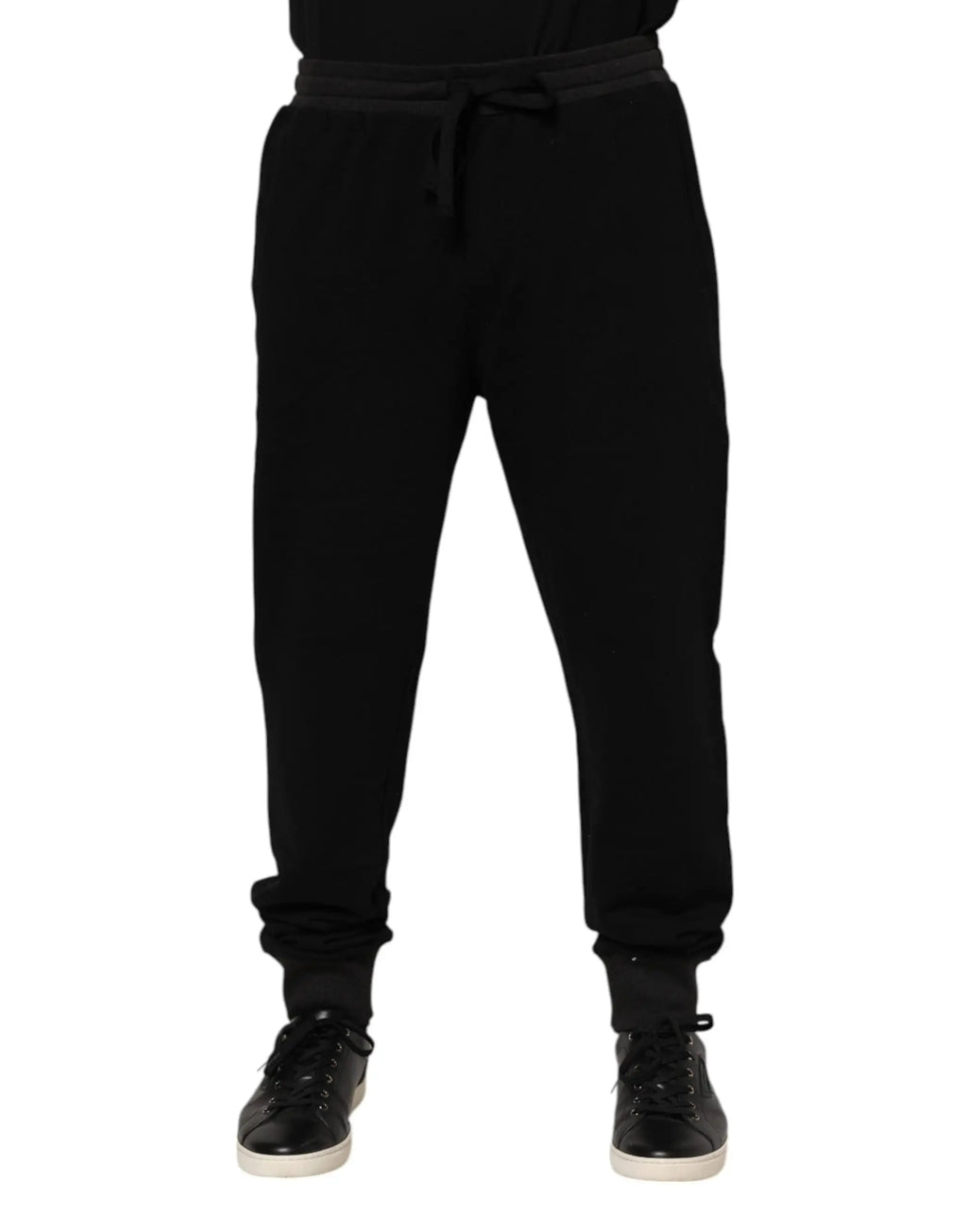 Joggers noirs dolce & gabbana en coton avec taille à cordon et poignets côtelés