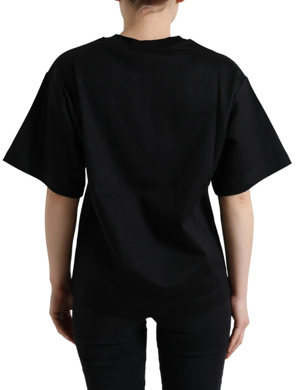 Dolce & gabbana t shirt noir en coton avec coupe oversize détendue et manches courtes crystal dg crewneck