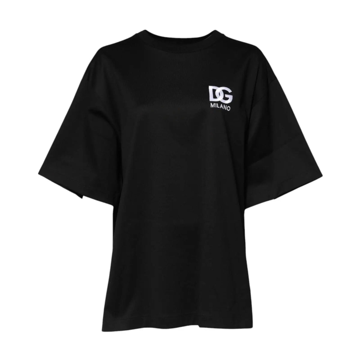 T-shirt oversize noir en coton dolce & gabbana avec logo dg milano blanc brodé sur la poitrine à gauche