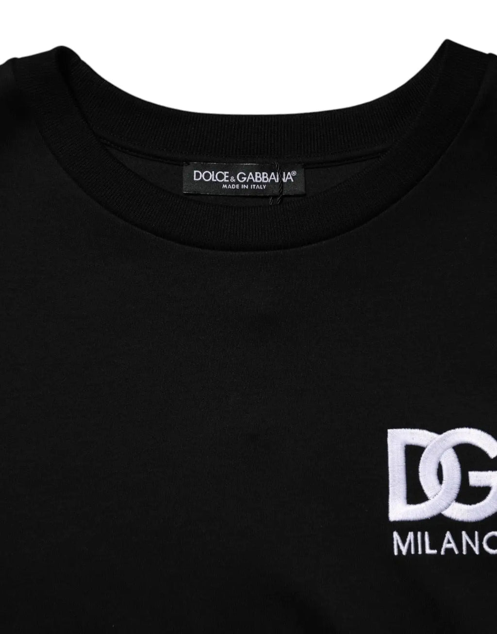 T-shirt dolce & gabbana noir en coton avec logo dg brodé blanc et texte milano sur la poitrine