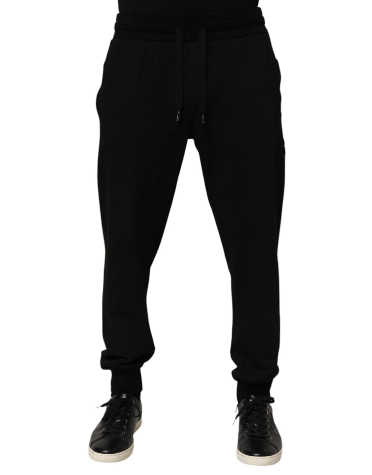 Pantalon de jogging noir dolce & gabbana en coton avec taille à cordon et poignets côtelés homme