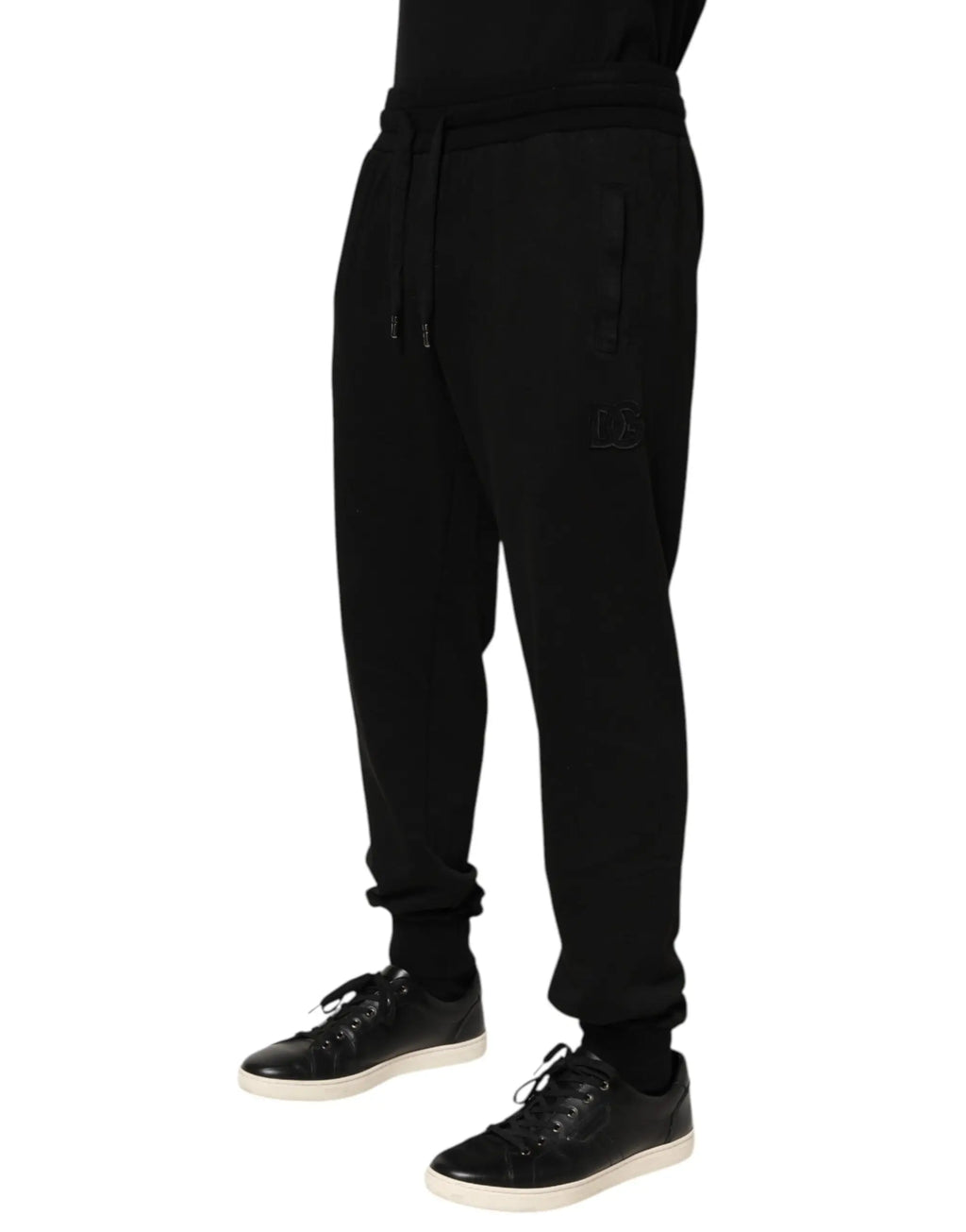 Pantalon jogger homme dolce & gabbana noir en coton avec taille à cordon et logo dg brodé sur la cuisse