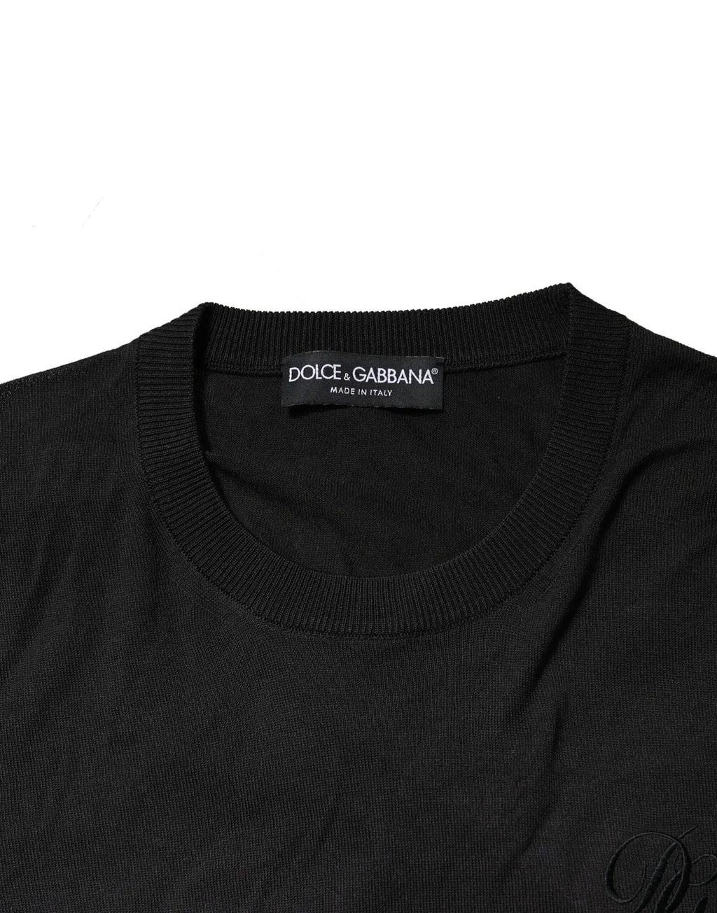 Pull dolce & gabbana noir en coton pour homme avec col côtelé et logo brodé subtil