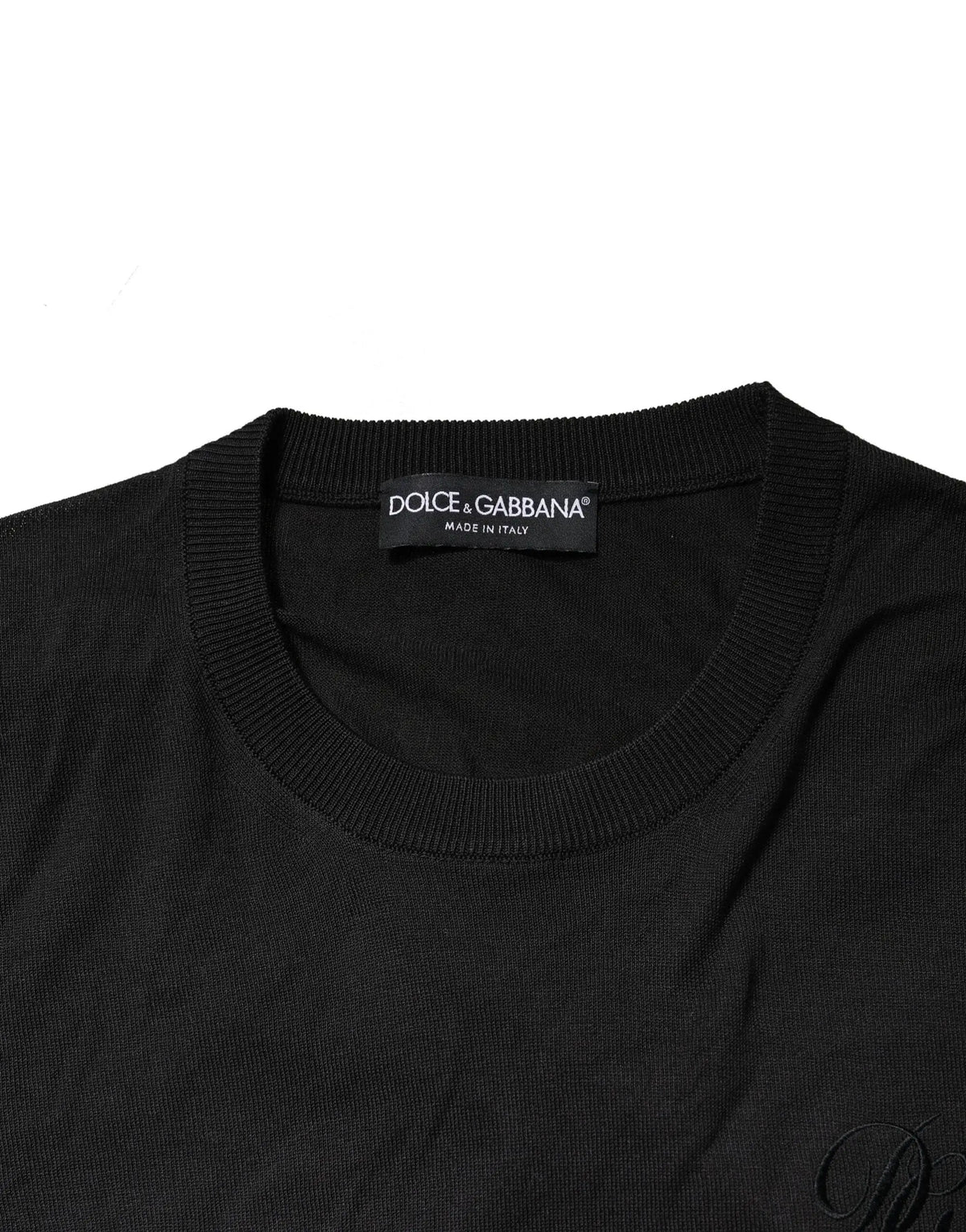 Pull dolce & gabbana noir en coton pour homme avec col côtelé et logo brodé subtil