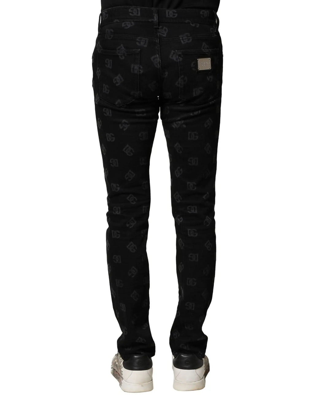 Jean skinny homme en coton noir dolce gabbana avec imprimé logo dg répétitif en denim