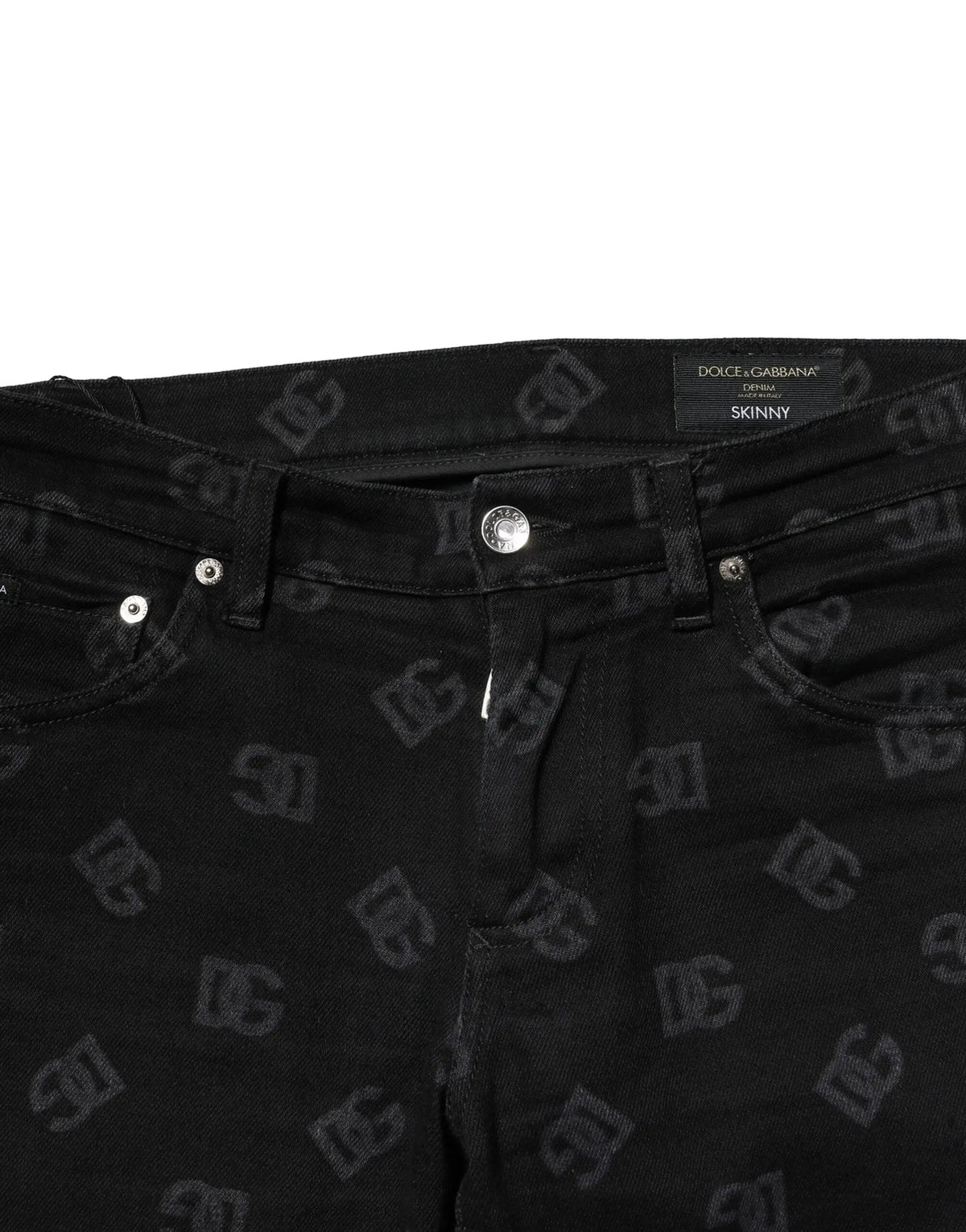 Jean skinny noir en coton dolce gabbana pour homme avec imprimé logo dg répétitif sur le tissu