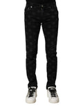 Jean slim homme en coton noir dolce gabbana avec motif logo dc gris foncé répétée sur le tissu