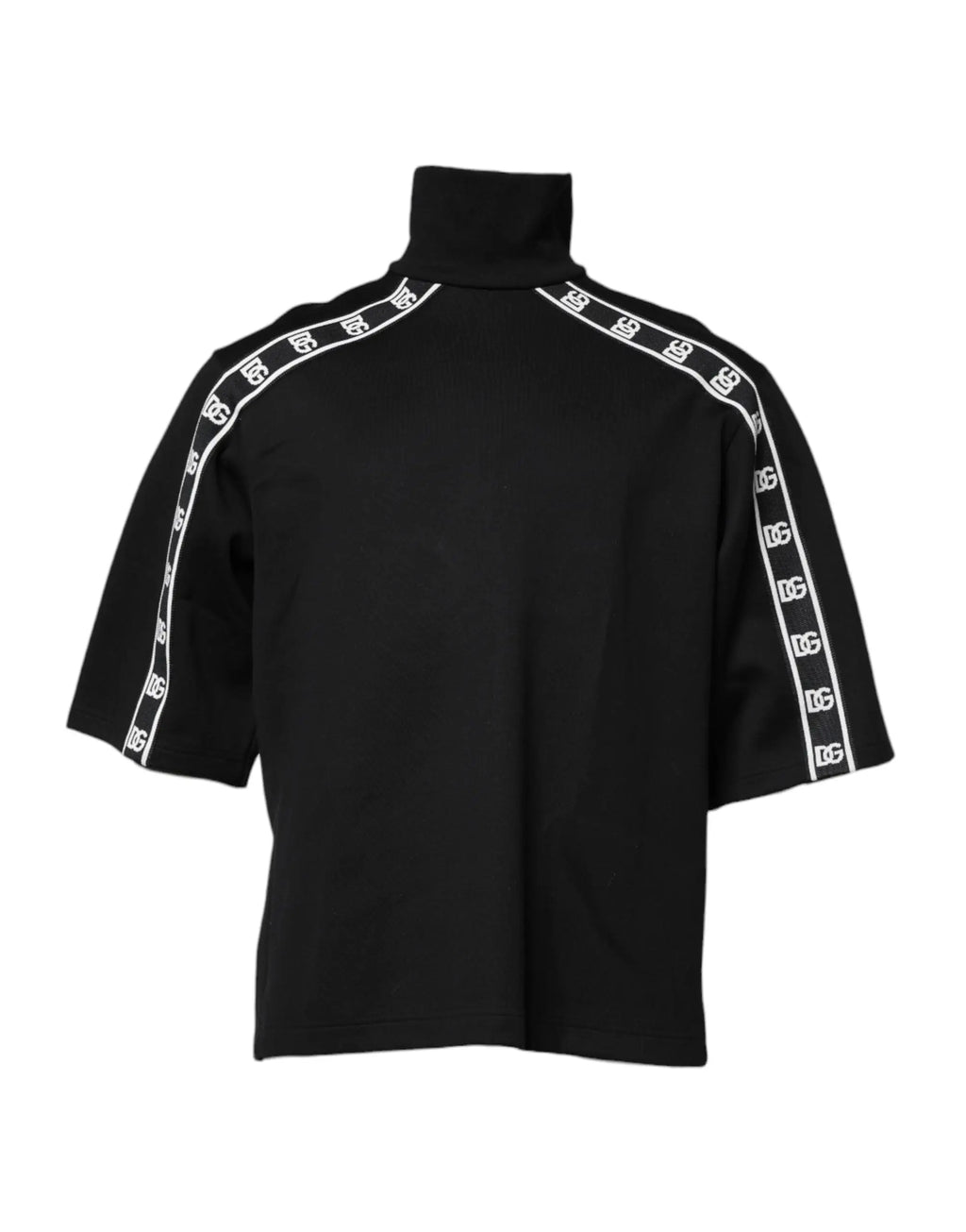 T-shirt dolce & gabbana noir en coton avec col roulé et bandes logo dg blanches sur les manches