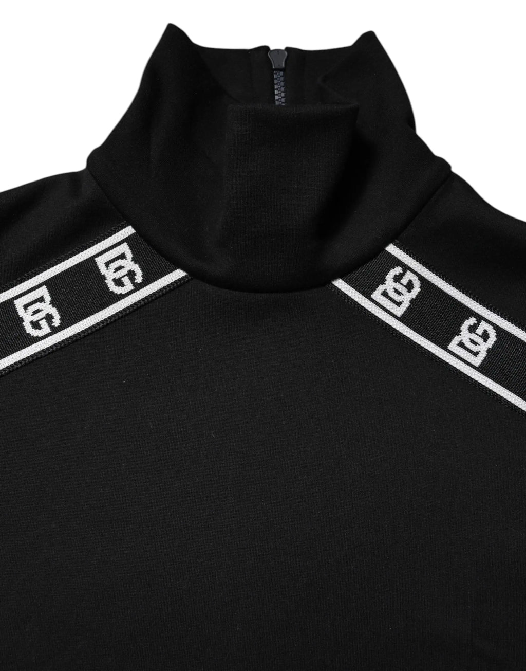 Sweatshirt dolce gabbana noir en coton à col montant avec bandes logo dg blanches sur les épaules