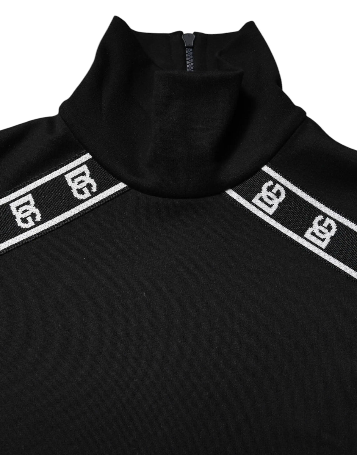 Sweatshirt dolce gabbana noir en coton à col montant avec bandes logo dg blanches sur les épaules