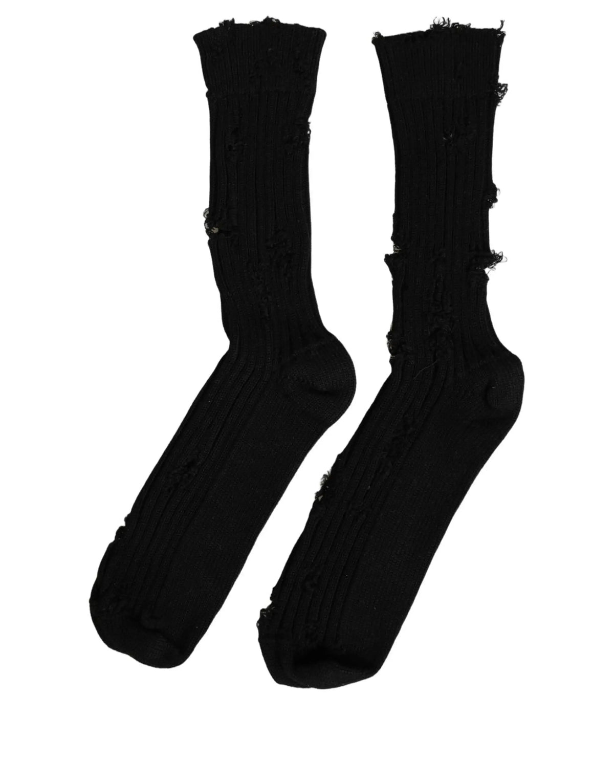 Dolce & Gabbana chaussettes noires en coton côtelé mi-mollet avec bords effilochés et usés