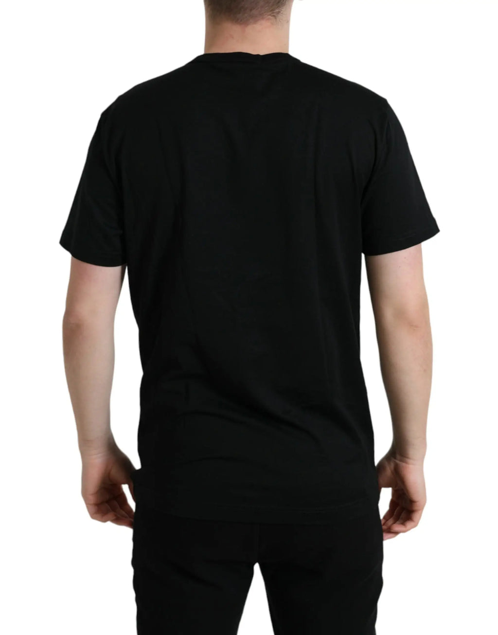 Dolce & gabbana t-shirt noir en coton avec col rond et dog tag courte manches pour un look décontracté