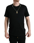 Dolce & gabbana t-shirt noir en coton à manches courtes avec col rond et pendentif dog tag