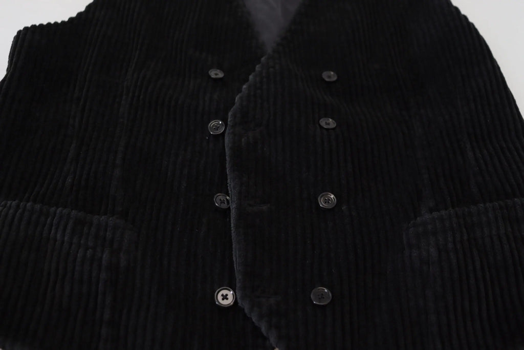 Dolce & gabbana veste noire en velours côtelé coton à double boutonnage avec boutons métalliques foncés