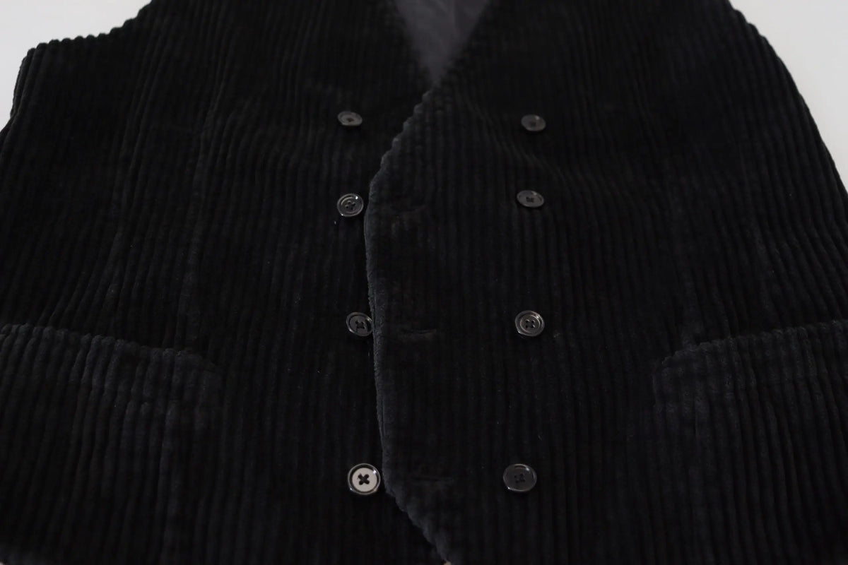 Dolce & gabbana veste noire en velours côtelé coton à double boutonnage avec boutons métalliques foncés