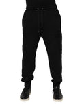 Pantalon de jogging noir dolce & gabbana en coton avec taille à cordon et poignets côtelés