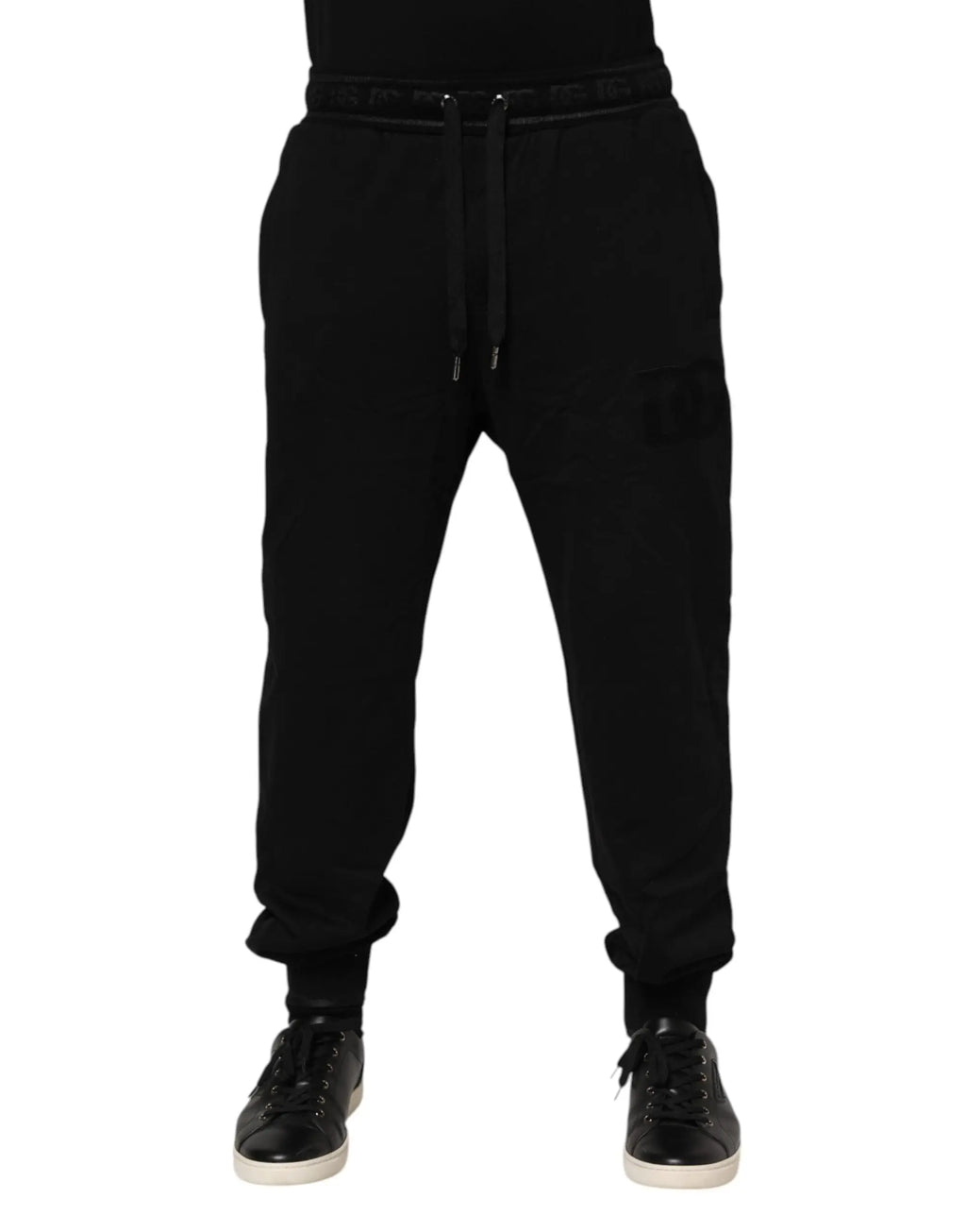 Pantalon jogger noir dolce & gabbana en coton avec taille à cordon et poignets côtelés