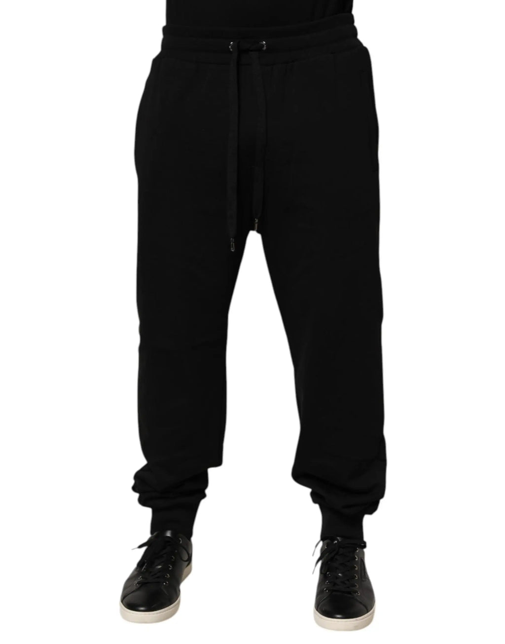 Joggers noirs dolce gabbana en coton avec cordon de serrage et poignets côtelés pour un style décontracté