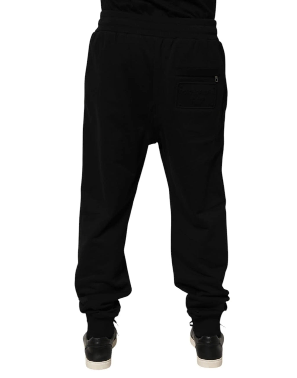 Pantalon de survêtement noir dolce & gabbana en coton avec coupe décontractée, poignets élastiques et poche zippée arrière droite