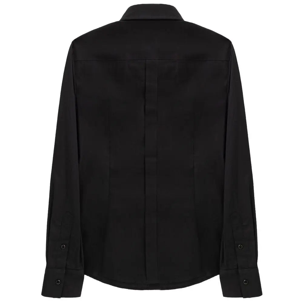 Chemise noire dolce & gabbana en coton à manches longues avec col classique et coutures verticales subtiles