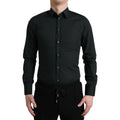 Chemise noire Dolce & Gabbana en coton à manches longues avec col classique et boutonnage sur le devant