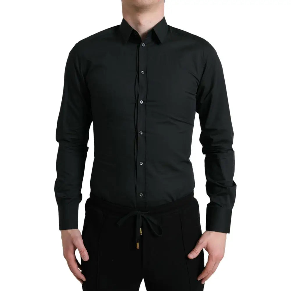 Chemise noire Dolce & Gabbana en coton à manches longues avec col classique et boutonnage sur le devant