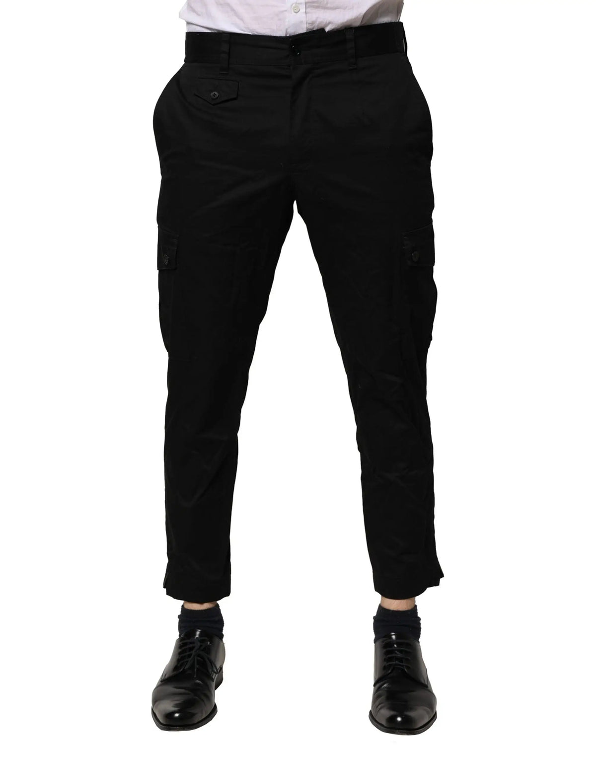 Pantalon slim noir dolce gabbana en coton avec poches cargo et poignets retroussés pour tenue formelle