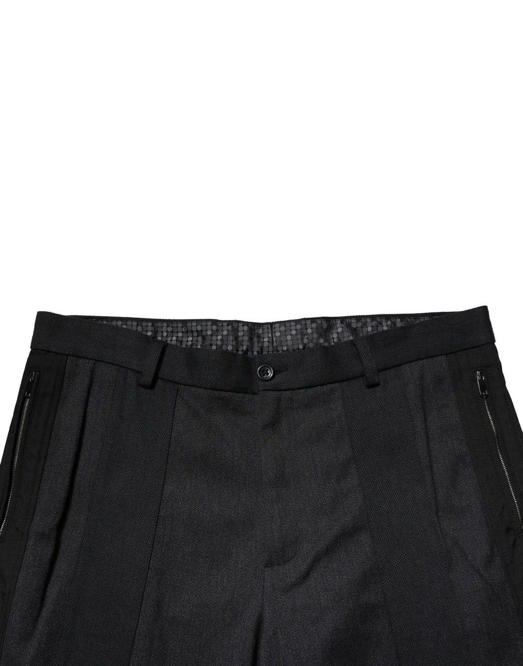 Pantalon habillé slim en coton noir dolce & gabbana avec plis, tissage texturé subtil et poches zippées sur les côtés