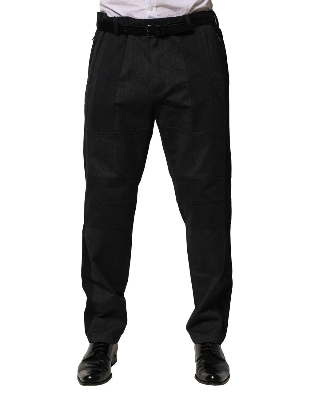 Pantalon de costume noir dolce & gabbana en coton avec coupe slim, plis et coutures discrètes