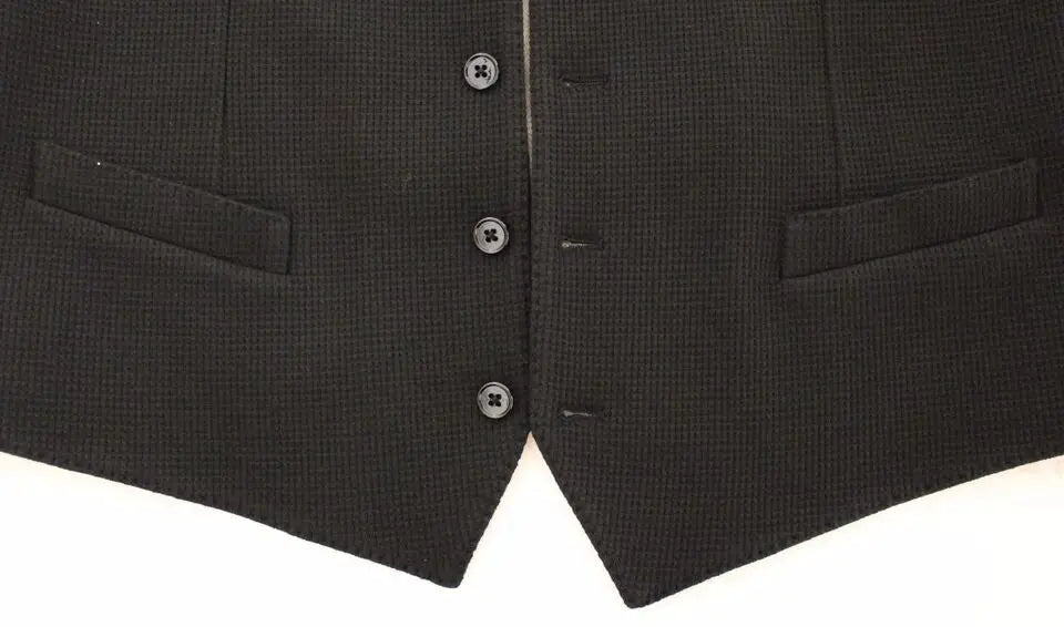 Dolce & gabbana black cotton dress vest blazer jacket en laine noire texturée avec trois boutons foncés et poches à rabat