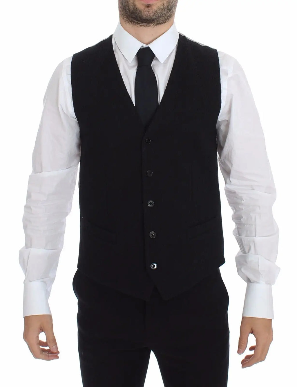 Dolce & Gabbana gilet noir en coton avec cinq boutons assortis et coupe tailleur classique