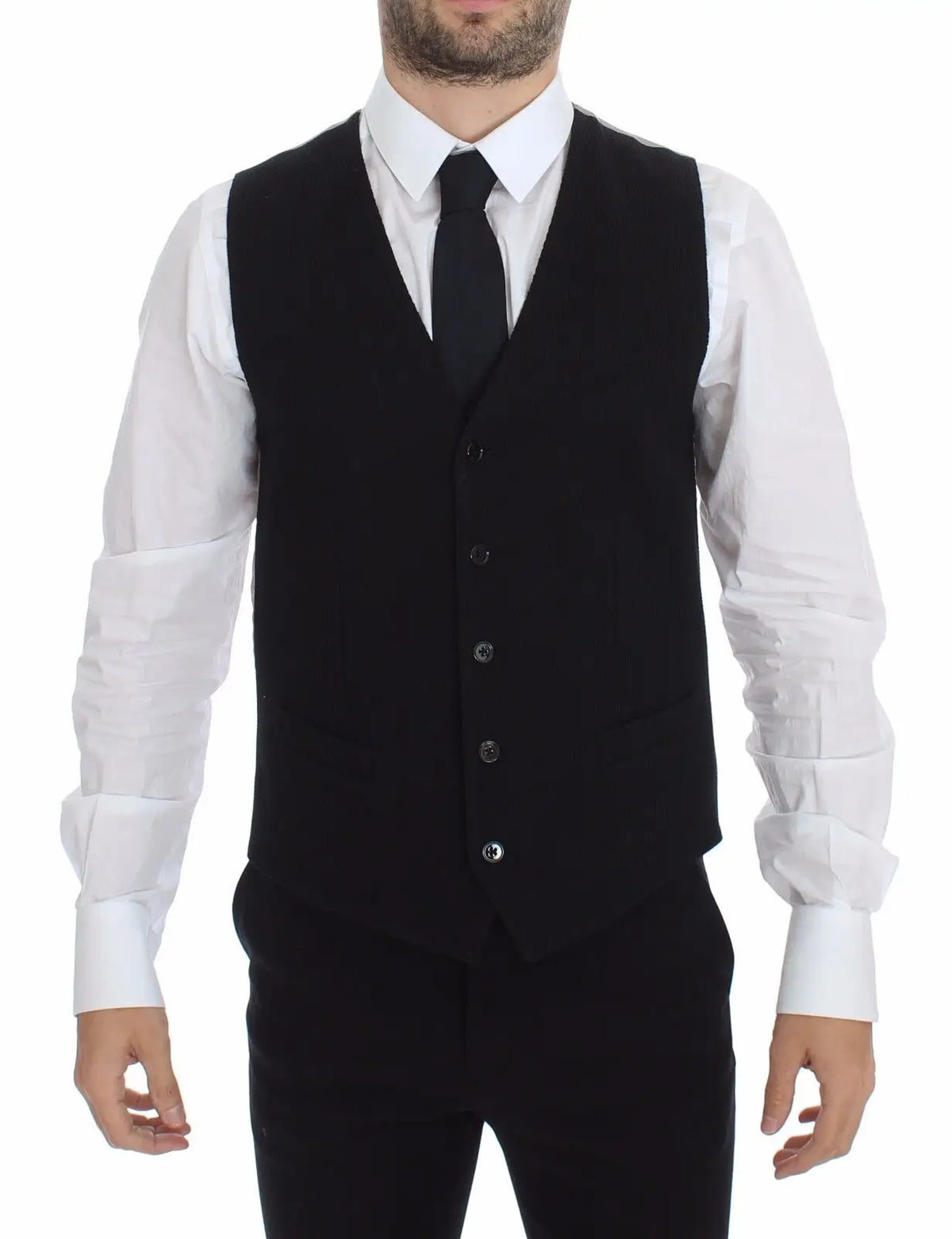 Dolce & Gabbana gilet noir en coton avec cinq boutons assortis et coupe tailleur classique