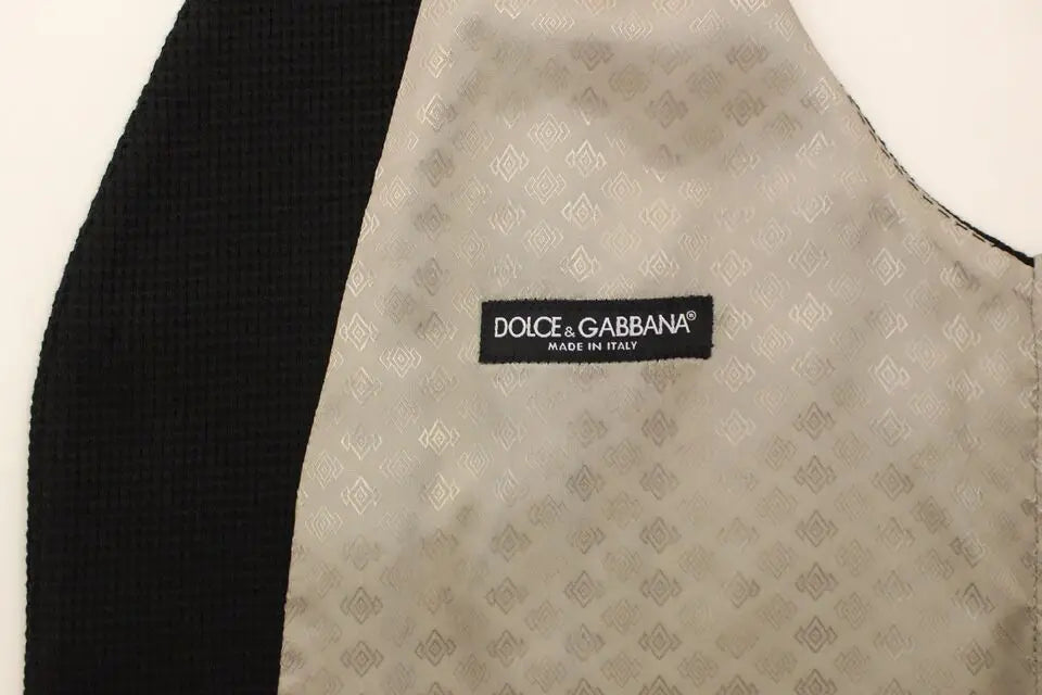 Gilet dolce & gabbana en coton noir avec tissu gris clair à motif répétitif et finitions noires