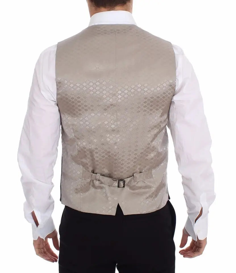 Beige dolce & gabbana vest en coton avec motif jacquard losange subtil et ceinture assortie noir