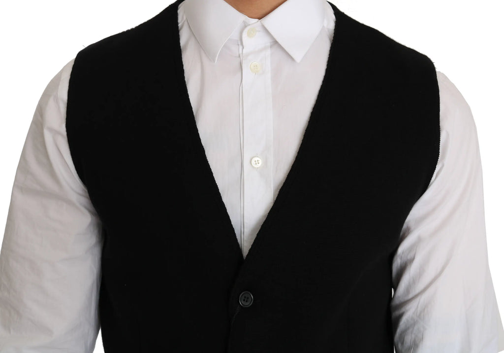 Dolce & Gabbana black cotton dress woven waistcoat with single button closure and notched lapel design