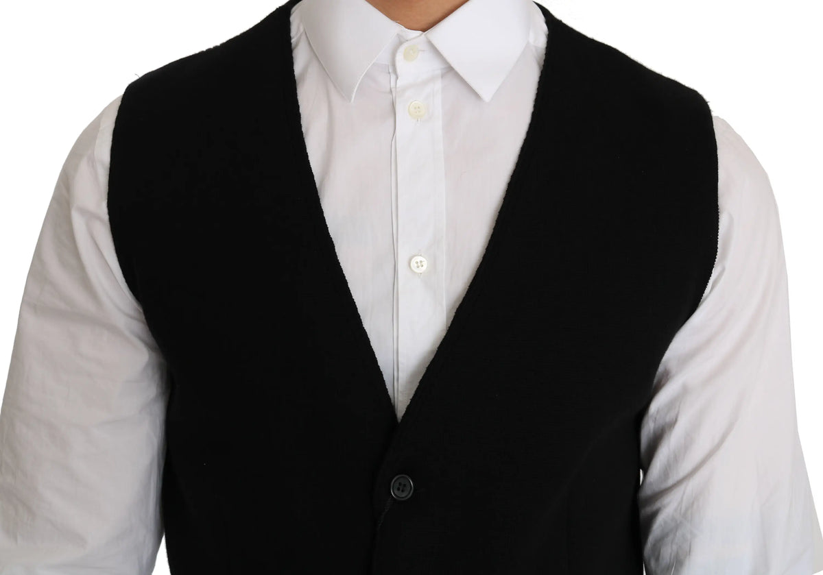 Dolce & Gabbana black cotton dress woven waistcoat with single button closure and notched lapel design