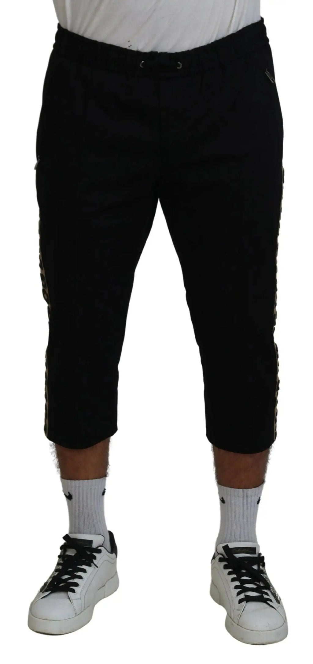 Pantalon cargo noir dolce & gabbana en coton avec taille élastique et bandes latérales cropped