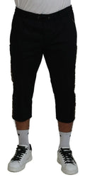 Pantalon cargo noir dolce & gabbana en coton avec taille élastique et bandes latérales cropped