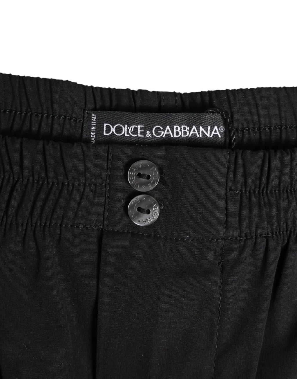 Pantalon noir dolce & gabbana en coton avec taille élastique et deux boutons métalliques pour la natation